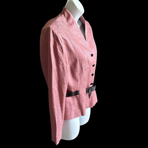 Vintage Adriana Papell Petites Dusty Rose Jewel Tone Jacquard Blazer Size‎ 10P - Picture 2 of 7